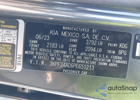 2023 Kia Forte Lxs z USA, uszkodzony, nr VIN 3KPF24AD6PE651213